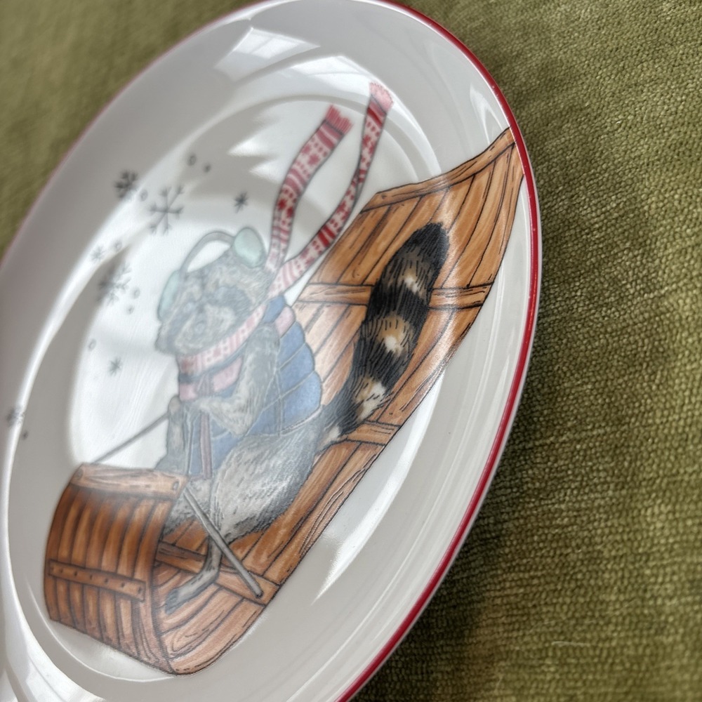 West Elm 2020 Rachel Kozlowski Christmas Dapper Animal Racoon Salad Plate 8.5" - Picture 6 of 7